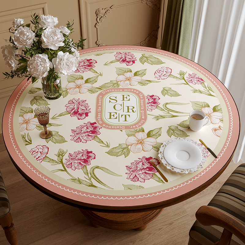 田园美式皮革圆桌垫PVC餐桌隔热垫桌布防水防油隔热圆形茶几垫子