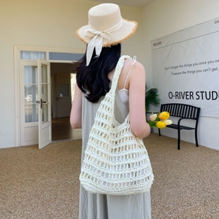 镂空托特手提编织包女海边度假沙滩包 新款 法式 大容量单肩草编包