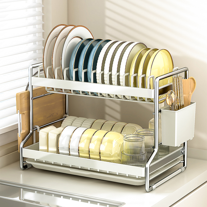 ins奶油风小型碗碟沥水架收纳架厨房置物架台面碗盘碗架砧板架子