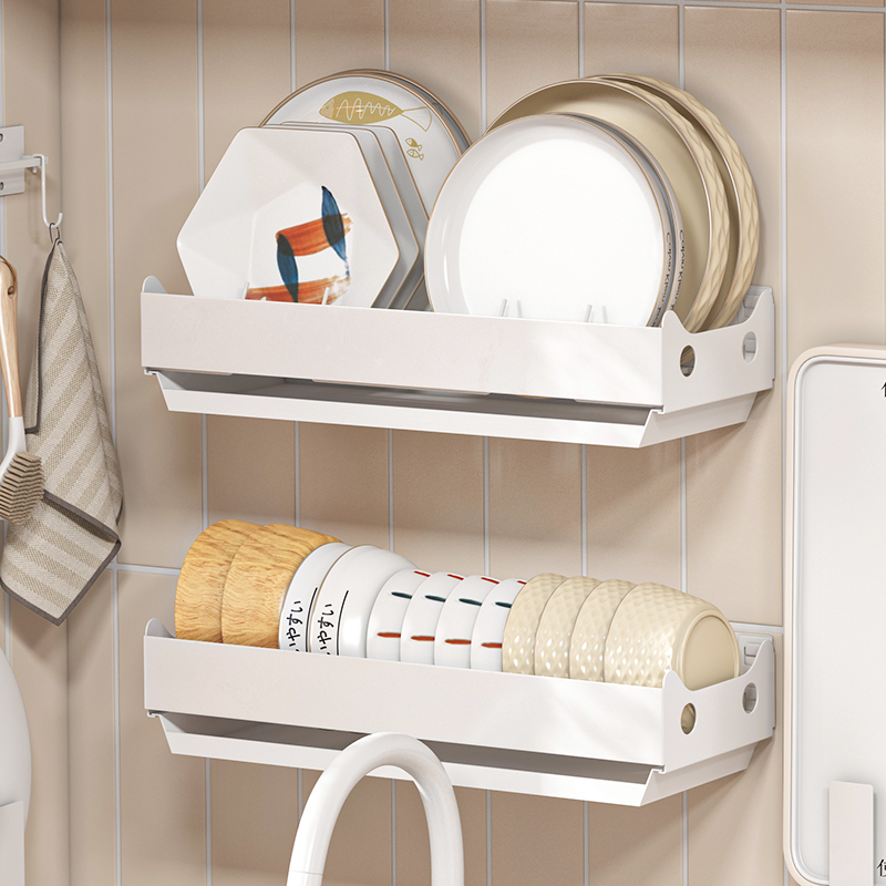 森花 壁挂免打孔碗架 厨房家用墙壁碗盘沥水收纳架碗碟放碗置物架