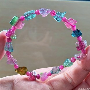 天然西瓜碧玺原石随形手链单圈手串一物一图饰品礼物情侣送女友