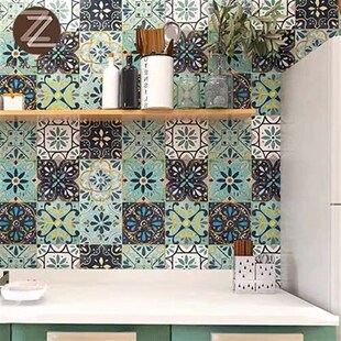 新款鎏金工艺花砖200X200卫生间阳台波西尼亚风瓷砖吧台玄关背景