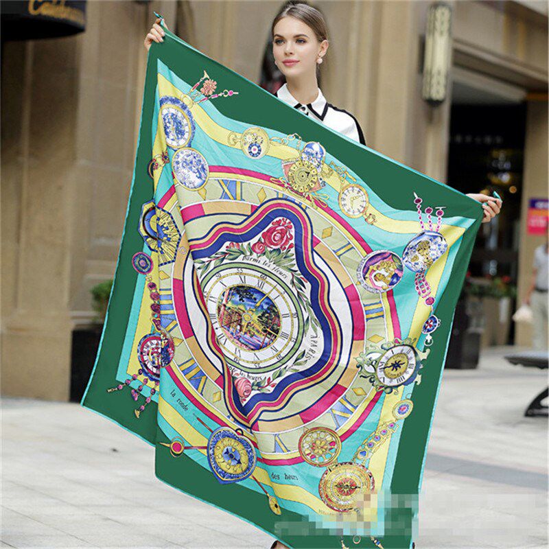 Fei 家丝绸印花130cm大方巾女秋季新款大丝巾女百搭围巾保暖披肩