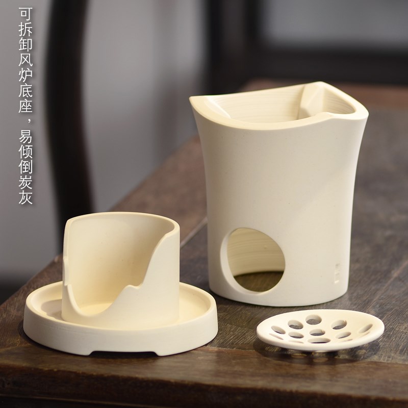 成竹茶器 纯手工明月远山白泥炉煮茶炉家用烧水炉 潮州工夫茶炭炉