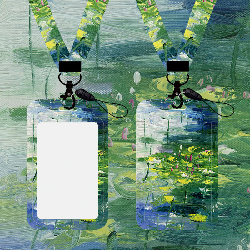 莫奈油画风学生校园门禁卡套挂绳工作证长绳工牌公交校卡校牌挂脖