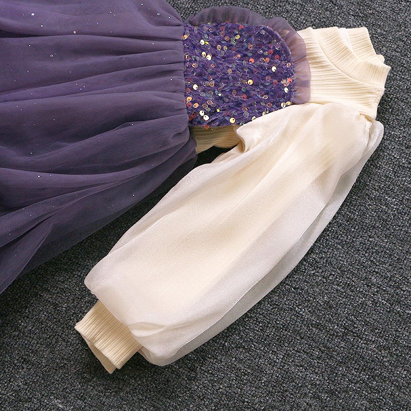 女童紫色连衣裙儿童生日蓬蓬裙子亮片洋气纱裙公主裙2024秋季新款