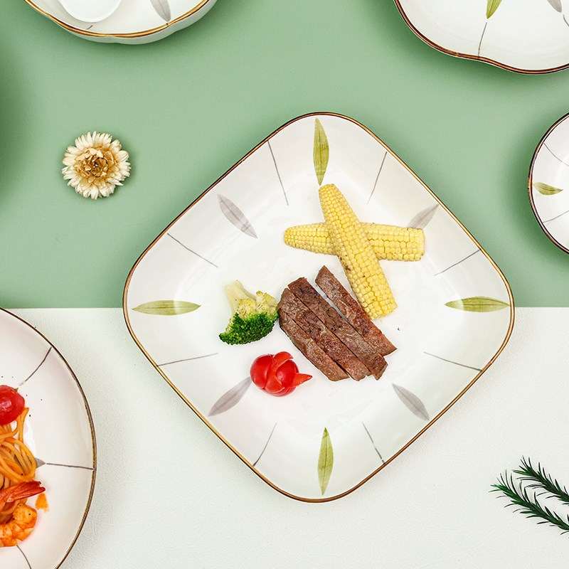 晋宝源咏柳陶瓷碗盘套装沙拉碗筷家用盘子菜盘饭碗手柄碗乔迁碗碟