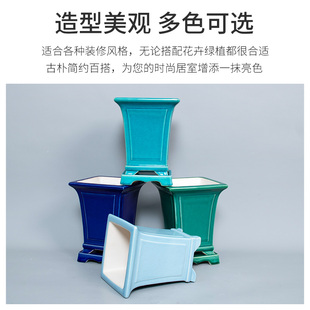 高端兰花盆专用紫砂白泥四方花盆带底座桌面盆景室内阳台透气花盆