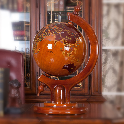 大号办公桌室实木地球仪摆件工艺品仿古木质桌面装饰礼品摆件