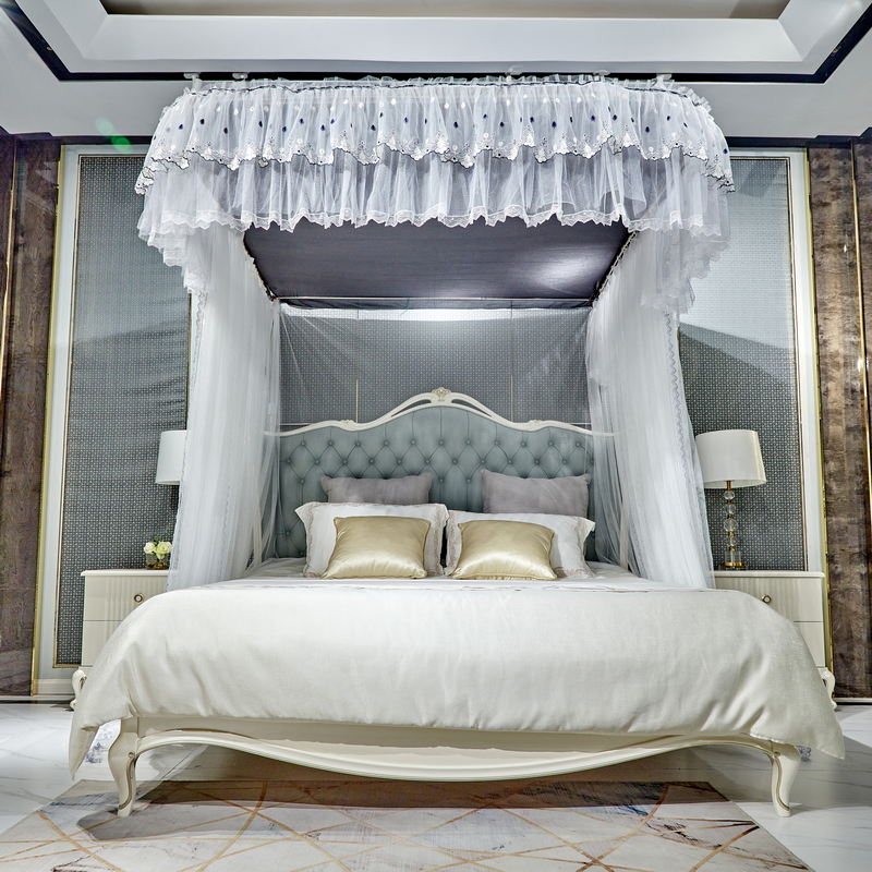 2022新款高端U型导轨蚊帐夏季免安装不锈钢支架加厚加密伸缩滑轨