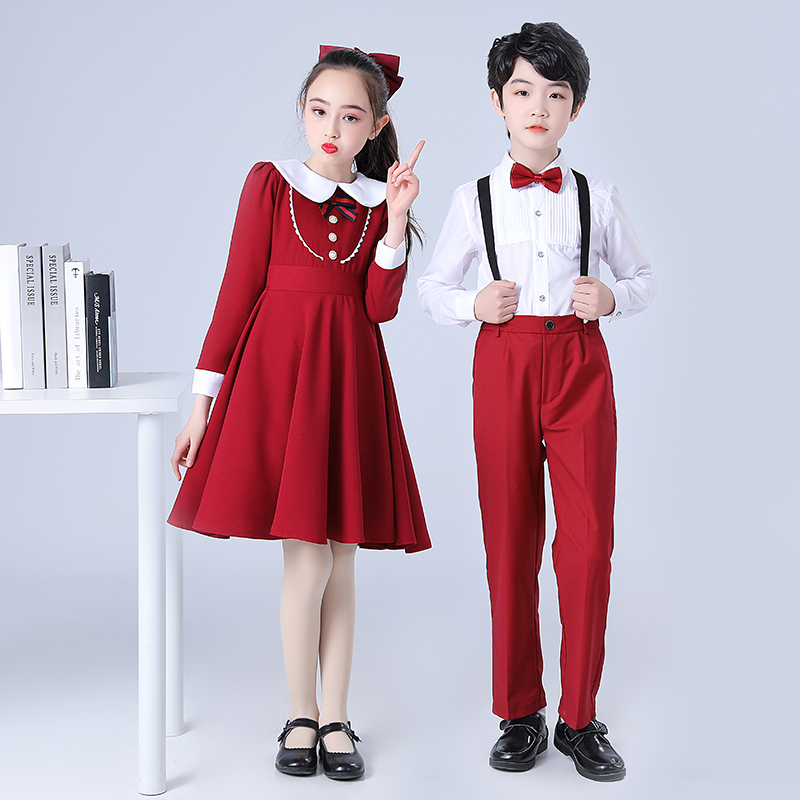六一儿童合唱演出服女童舞蹈服小学生男童背带裤诗歌朗诵表演服装