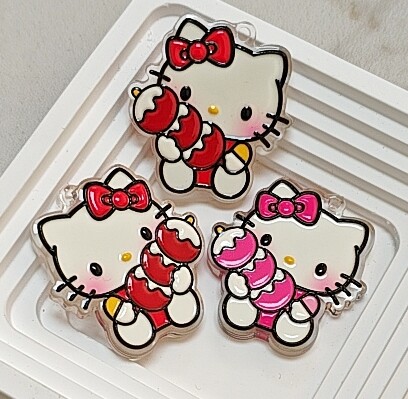 DIY卡通可爱hellokitty亚克力吊孔KT手机链包挂件钥匙扣配件C2
