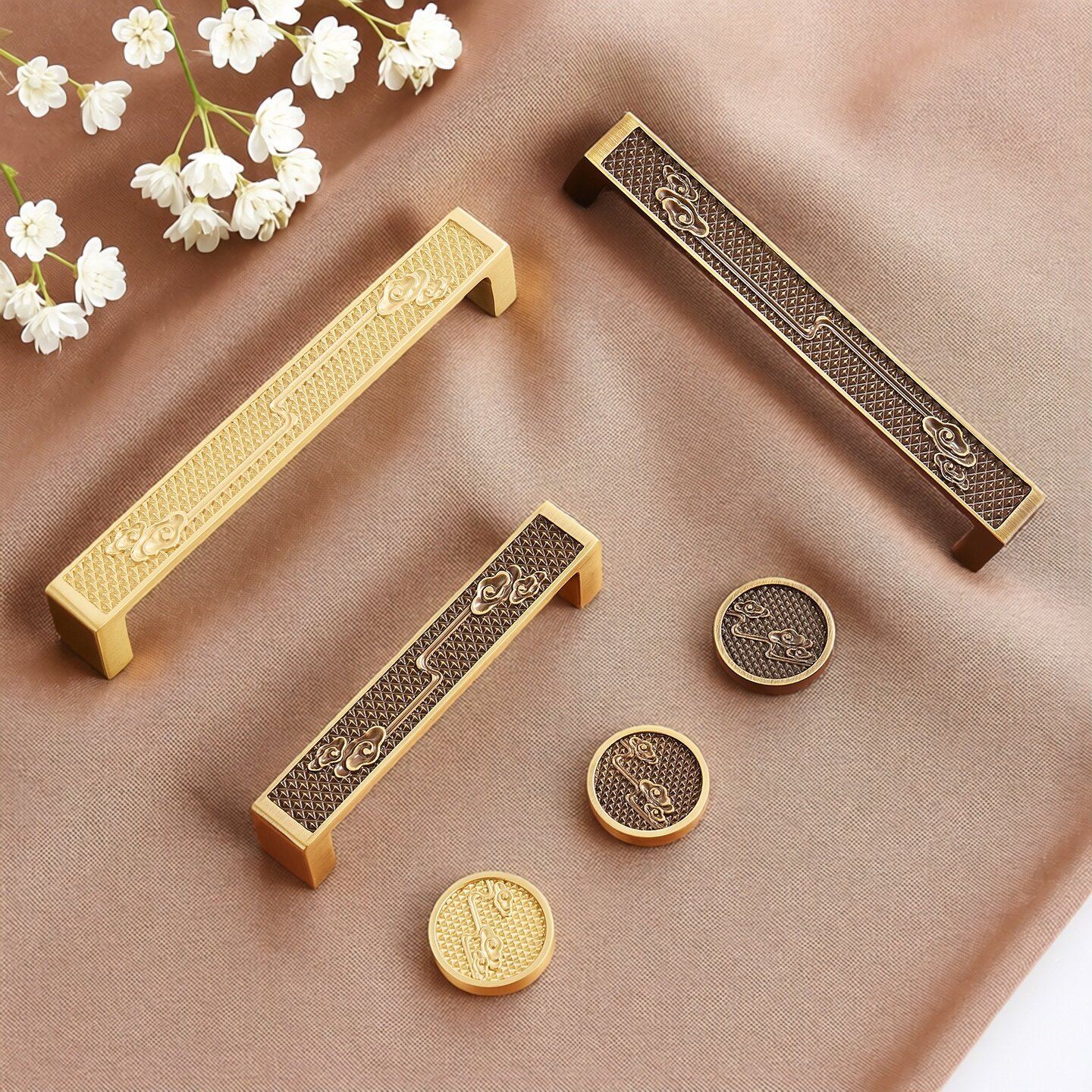 新中式纯铜衣柜拉手宋氏美学橱柜门把手抽屉门把手黄铜复古拉手