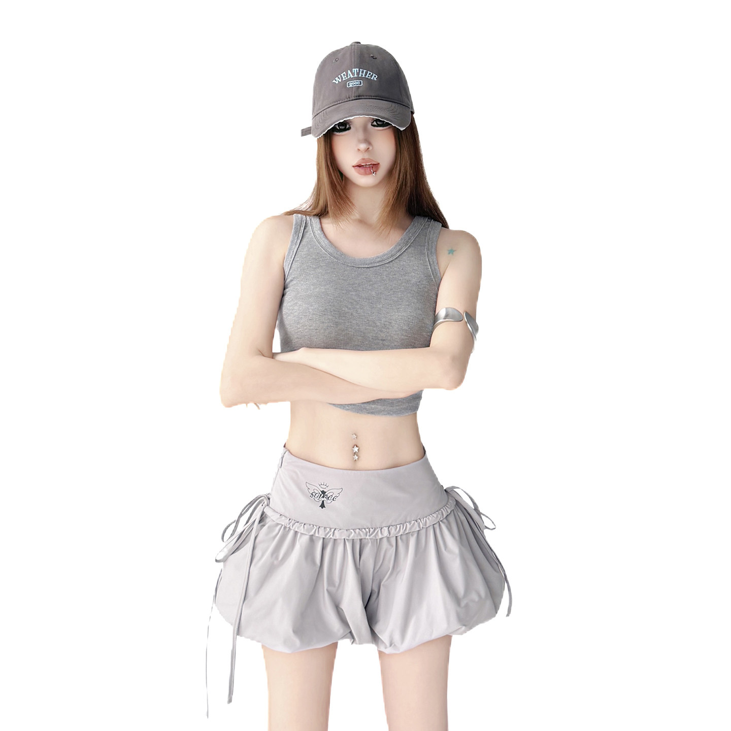 徐大方灰色花苞短裤女2026夏季新款抽绳显瘦女士防走光运动休闲裤图片