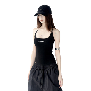 徐大方辣妹黑色吊带女2026夏装新款背心女士外穿字母印花上衣