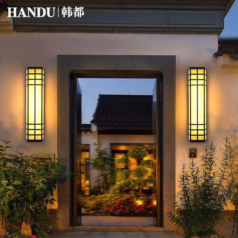 新中式壁灯户外防水庭院灯日式仿云石会所过道别墅外墙灯大门壁灯