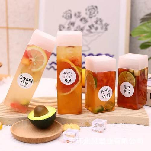 一次性奶茶杯子创意方形塑料瓶外卖果汁饮料瓶带盖打包奶茶瓶