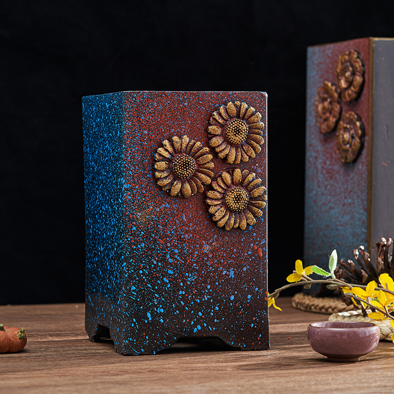 立体浮雕方盆花盆绿植方形多肉花盆老桩法师悬崖桩粗陶盆创意高端