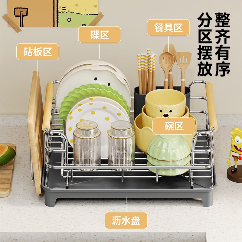 厨房碗碟收纳架家用沥水碗盘架304不锈钢碗架置物架放碗筷沥水篮