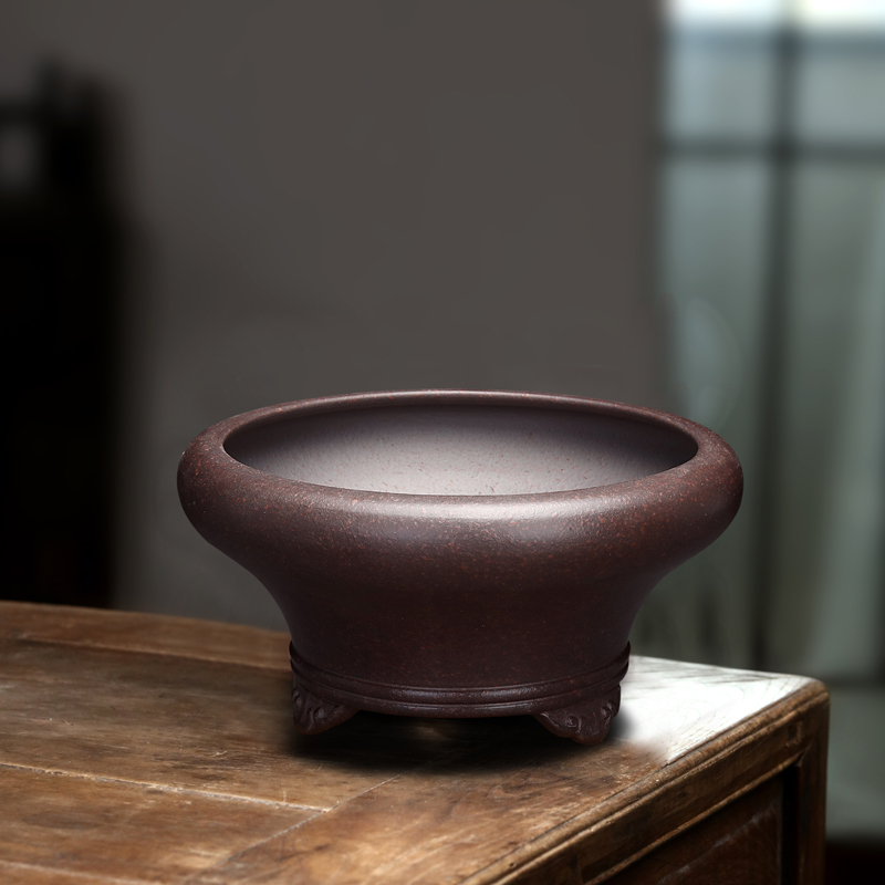 紫砂花盆圆形古典简约精品多肉植物菖蒲兰草桌面绿植特价