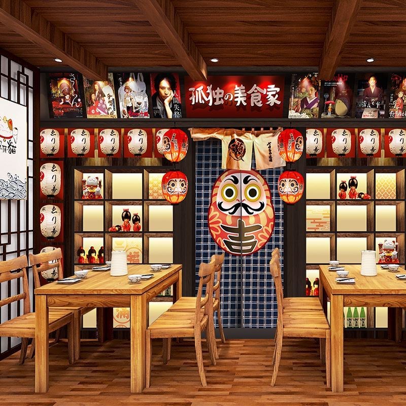 日式料理店墙布居酒屋壁纸日料背景布餐厅装饰壁画寿司店背景墙纸图片