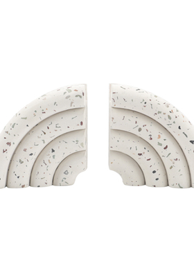 一匚简约现代轻奢白色水磨石书挡书立  样板间售楼处创意扇形摆件