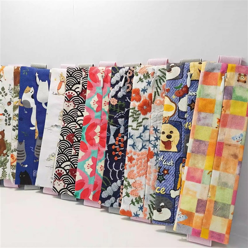 手作便携笔袋书签收纳袋小包弹力松紧绑带式纯棉女生电容笔袋挂袋