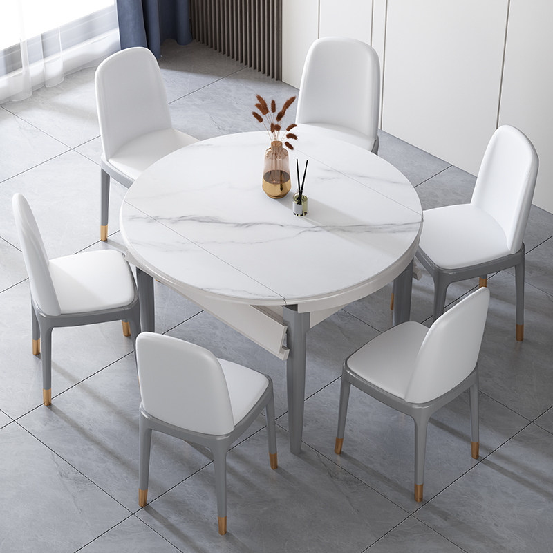 岩板餐桌小户型家用可伸缩折叠实木现代简约圆形桌子餐桌椅组合,住宅家具,岩板餐桌,淘宝优惠券,粉丝福利购,淘宝优惠卷