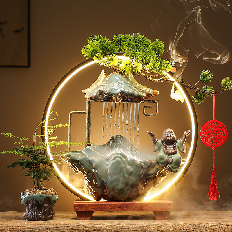 招财流水摆件水循环加湿喷泉客厅玄关办公室桌面创意装饰开业礼品