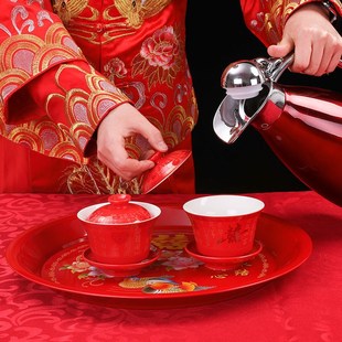 结婚庆用品结婚水果盘不锈钢婚礼喜盘客厅红色创意糖果盘新娘托盘