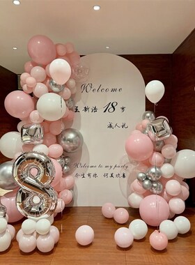 白蓝色女孩16岁18岁成人礼生日宴仪式感场景布置装饰气球kt背景板