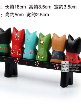 东南亚风格 巴厘岛木雕小花猫摆件实木制彩绘招财桌面家居装饰品