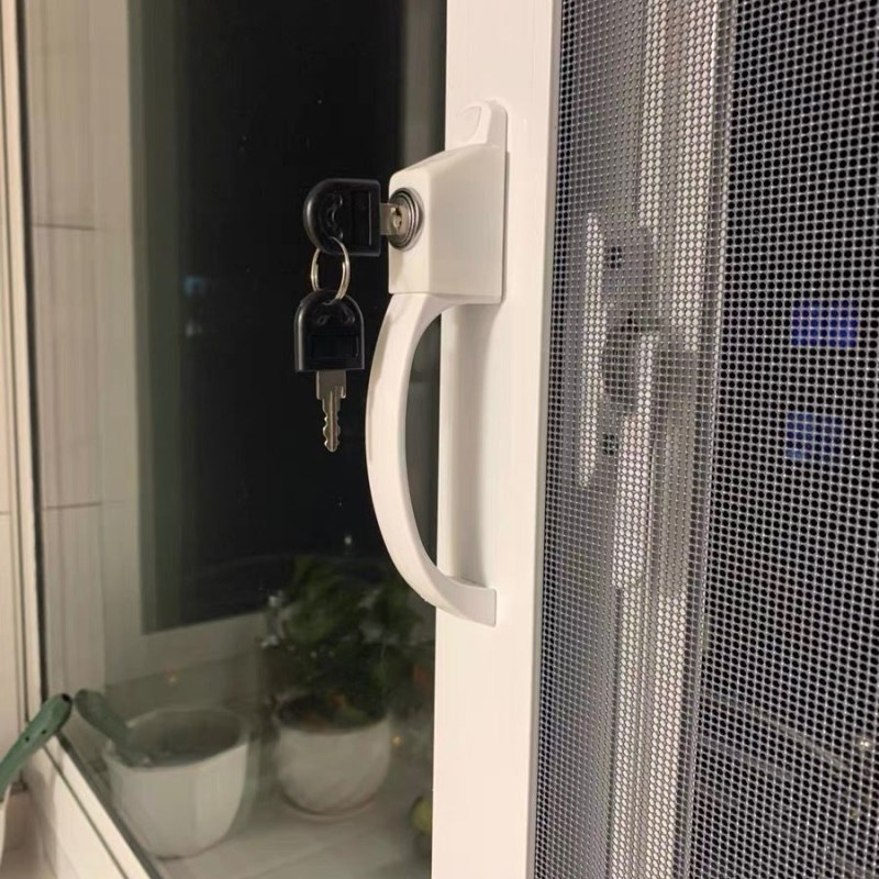 金刚网纱窗执手插销锁防盗纱窗锁扣把手铝合金推拉纱门窗户拉手锁