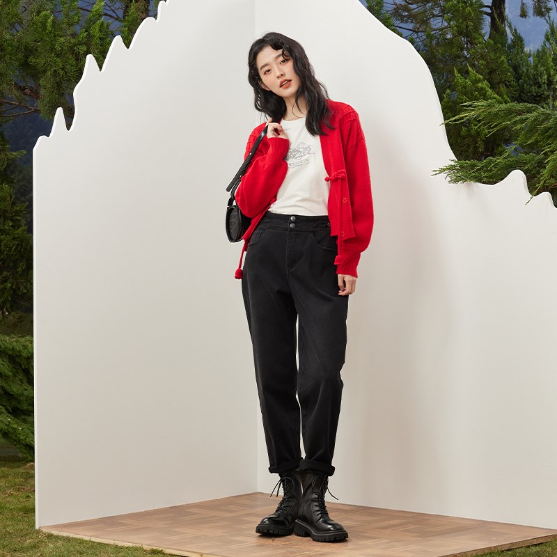 pit复古高腰弹力小脚显瘦牛仔裤女2024秋冬新款修身小个子烟管裤