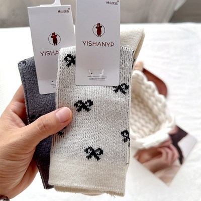 秋冬加厚袜子女精梳棉中筒袜双针双路复古风百搭长袜冬天保暖御寒