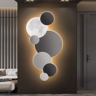 LED壁灯月球玄关装饰画灯光画入户正对门客厅挂画高级感过道壁画
