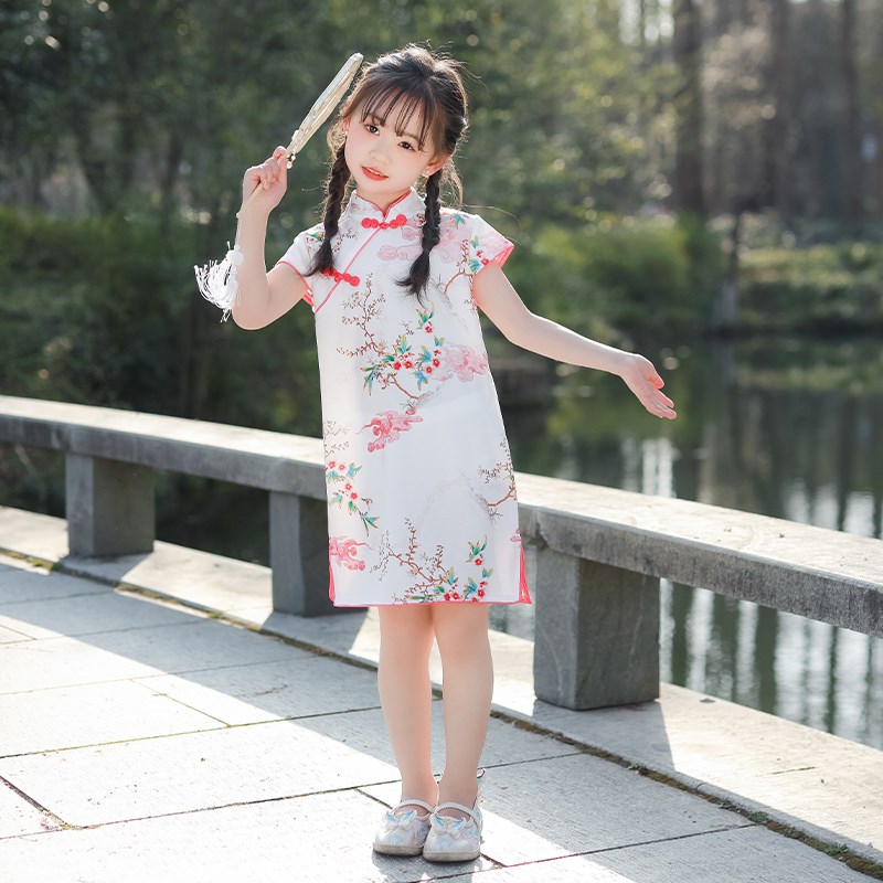汉服女童旗袍夏季薄款中国风唐装儿童古装裙子小童女孩短袖连衣裙