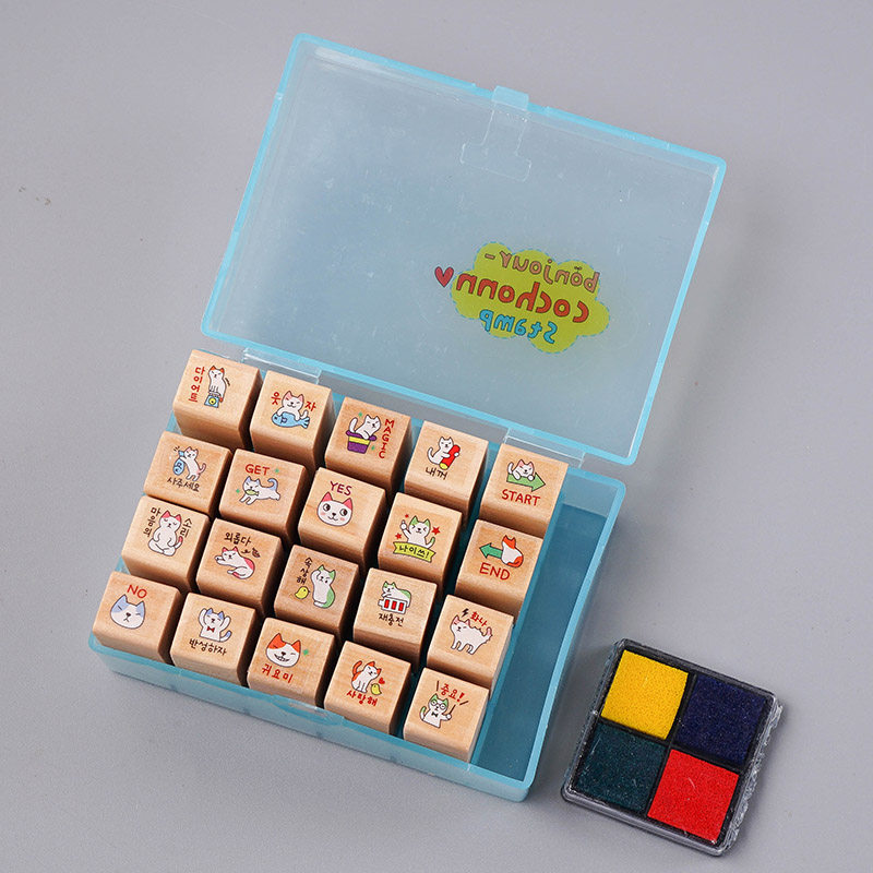 包邮 DIY可爱木质印章小猫咪 小猪日记印章20枚印章+四色印泥组合,文具电教/文化用品/商务用品,可爱印泥,淘宝优惠券,粉丝福利购,淘宝优惠卷