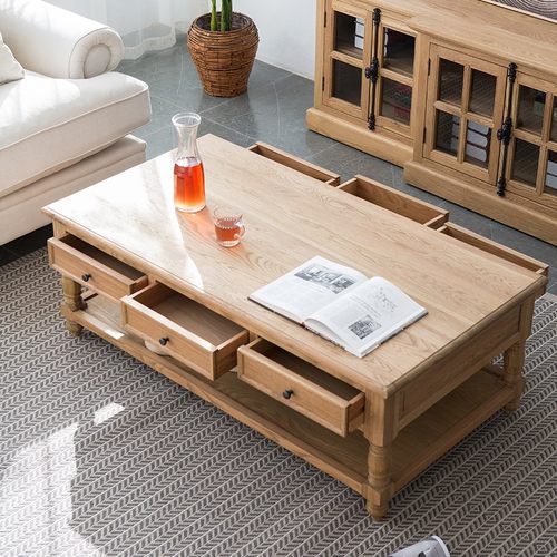 美法式乡村北欧风小户型客厅四六抽屉橡木实木茶几电视柜组合家具