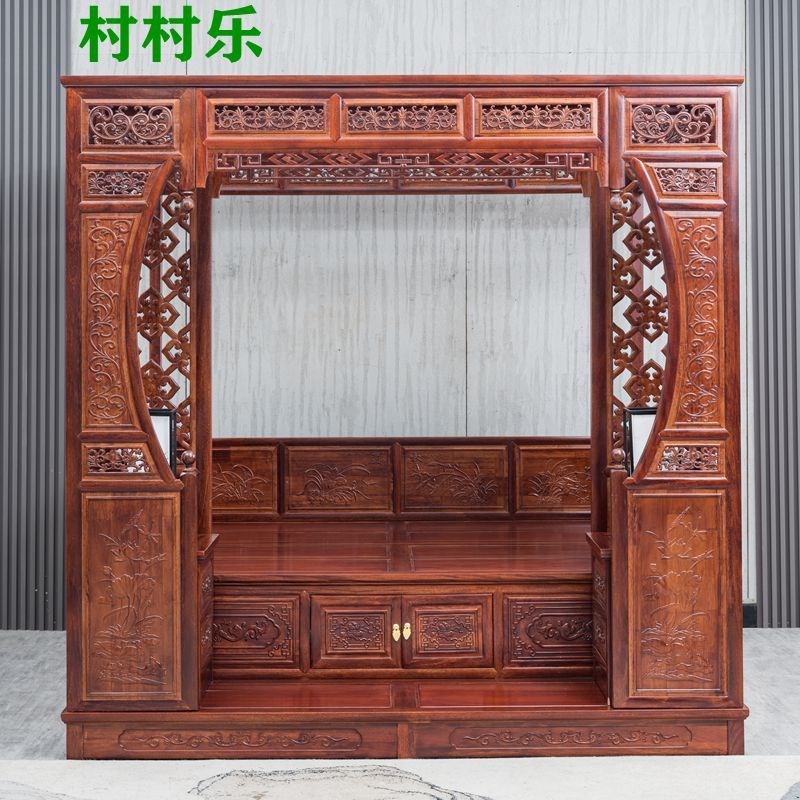 老楠木中式千工复古典红花梨仿古代家具宫廷实木床拔踏步床架子床