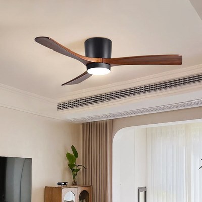 法式中古风吸顶吊扇灯实木复古客厅餐厅智能带灯风扇灯