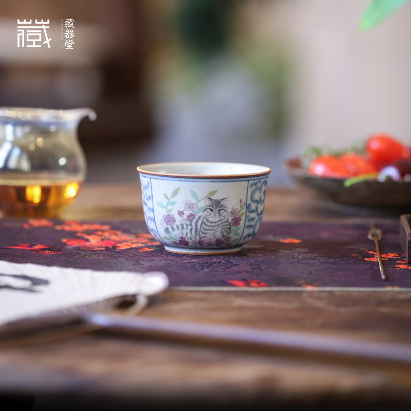 藏器堂朴云堂祥云开窗猫咪茶杯
