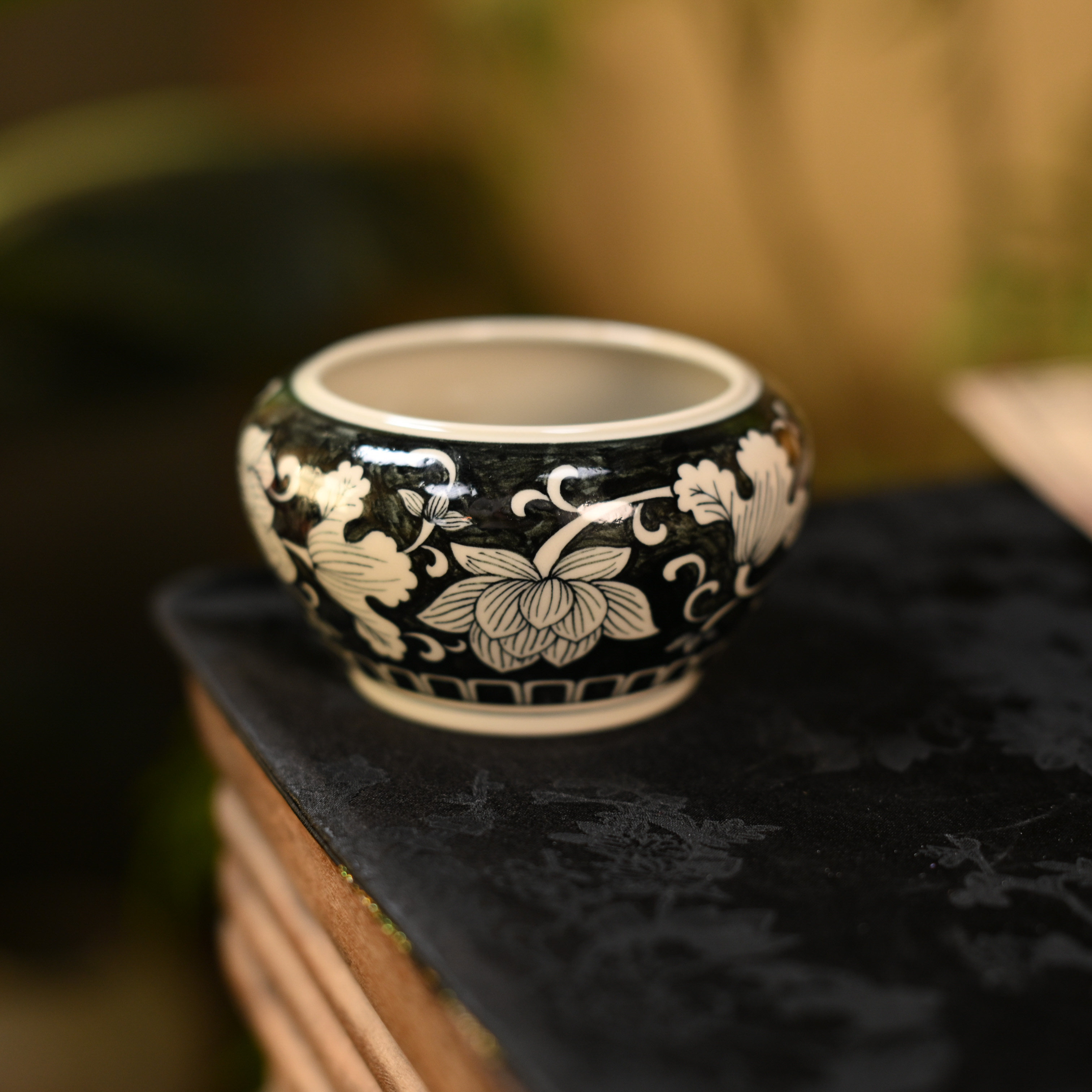 藏器堂墨冉青花缠枝莲荷花建水茶盂茶洗茶桌茶渣斗茶渣缸茶具配件