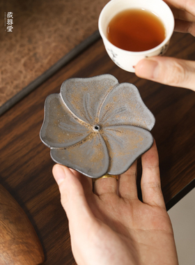 藏器堂 灰念鎏金梅香梅花花瓣杯垫茶垫隔热垫复古家用茶具配件