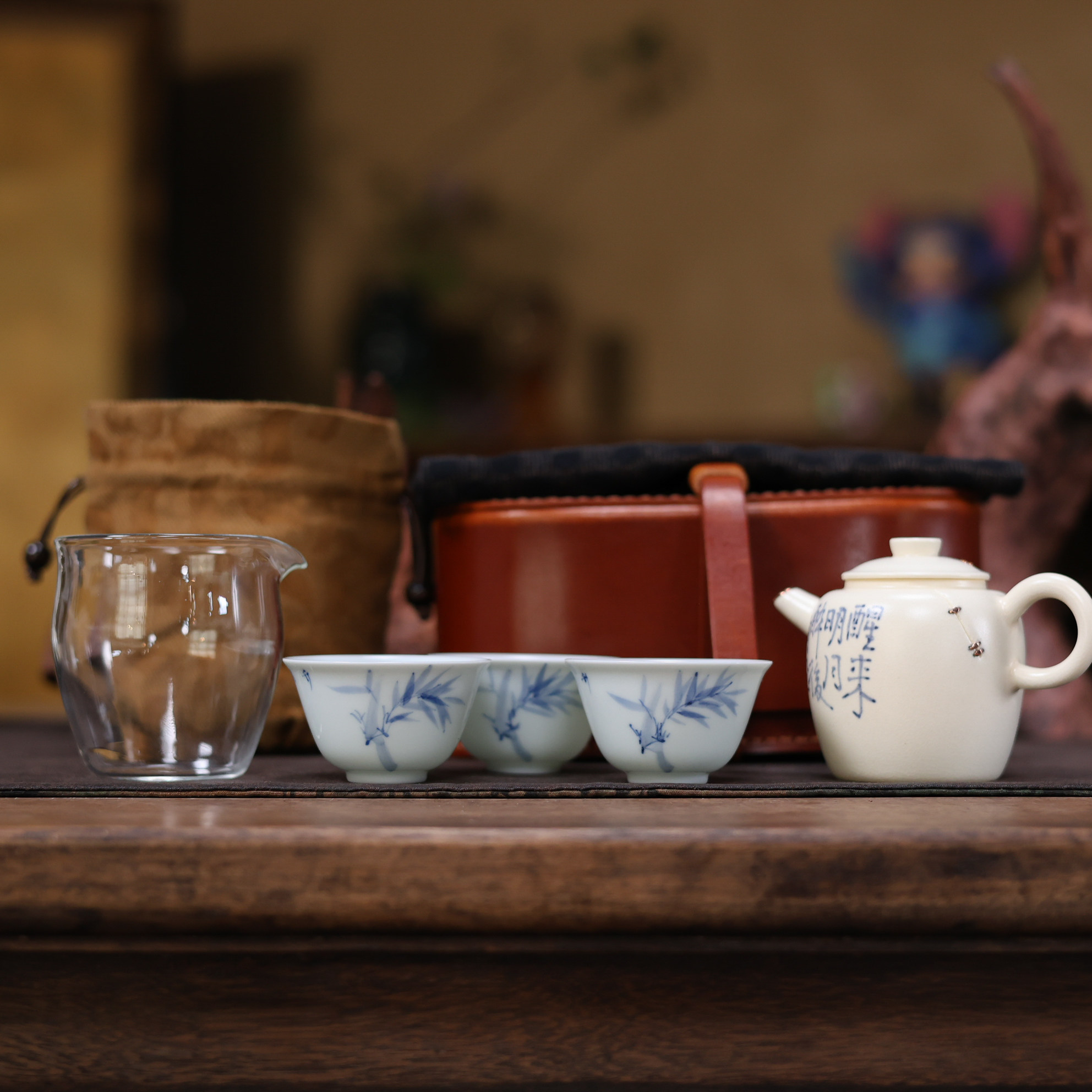 藏器堂梵山堂锔钉诗文听云茶壶茶杯一壶三杯旅行茶具套组小田甄选