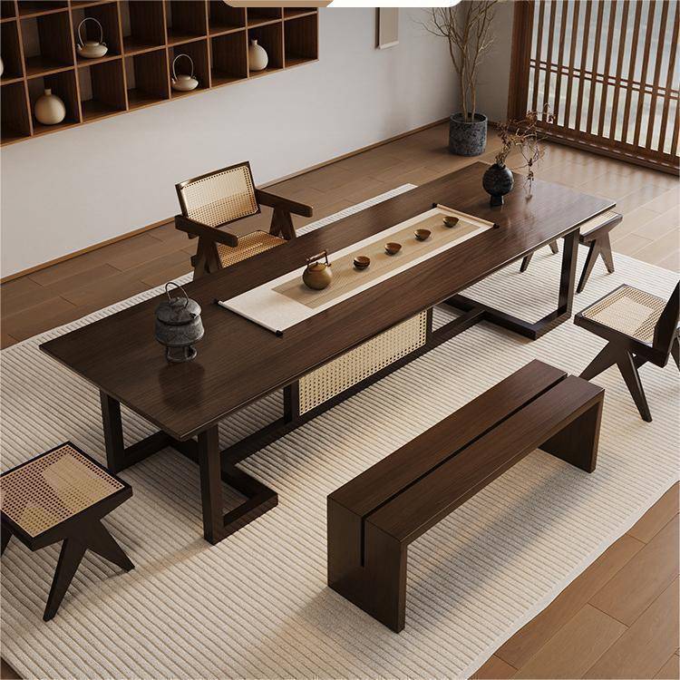 侘寂风实木茶桌椅组合办公室功夫泡茶台阳台客厅大板茶台