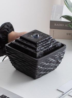 创意方圆小型流水招财摆件简约循环水加湿家居客厅办公室桌面装饰