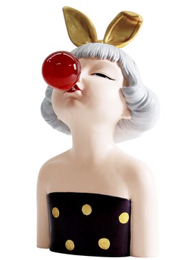 轻奢风吹泡泡女孩客厅样板间橱窗艺术感高级人物雕塑软装饰品摆件