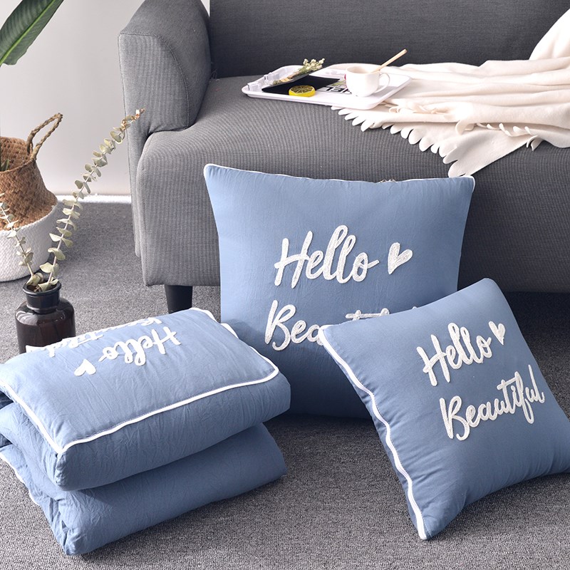 水洗棉抱枕被子两用汽车办公室沙发靠枕全棉空调被午睡枕头靠垫被