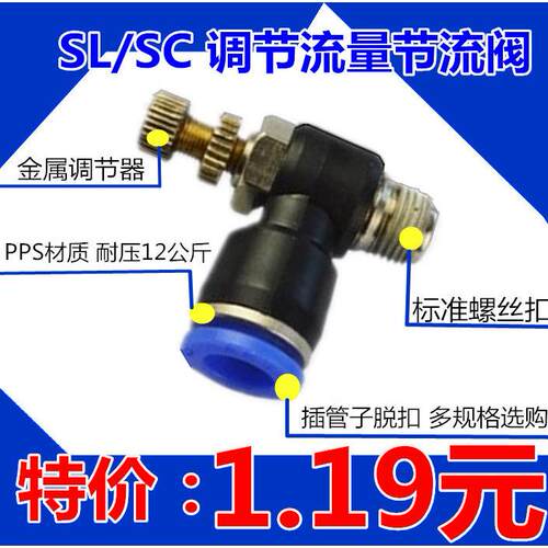 气动快速节流阀SL8-02插管接头SL4-M5/10-03气缸可调速控制阀开关